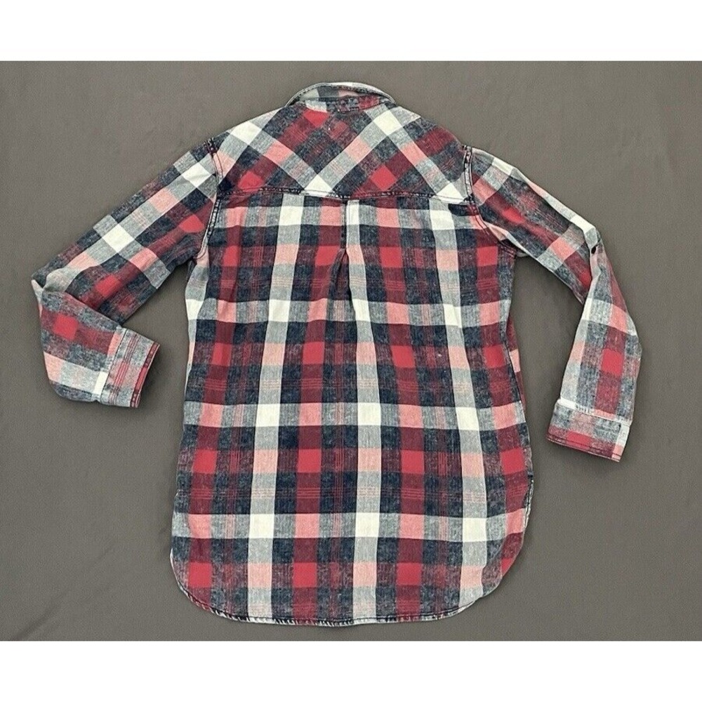SNEAK PEEK Women Small Red Plaid Long Roll Tab Sleeve Button Down Shirt - Picture 8 of 11